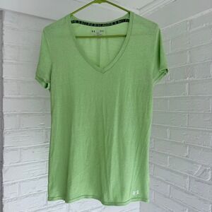 Under Armour Women's Green Heatgear‎ V Neck Fitted Short Sleeve T Shirt LG